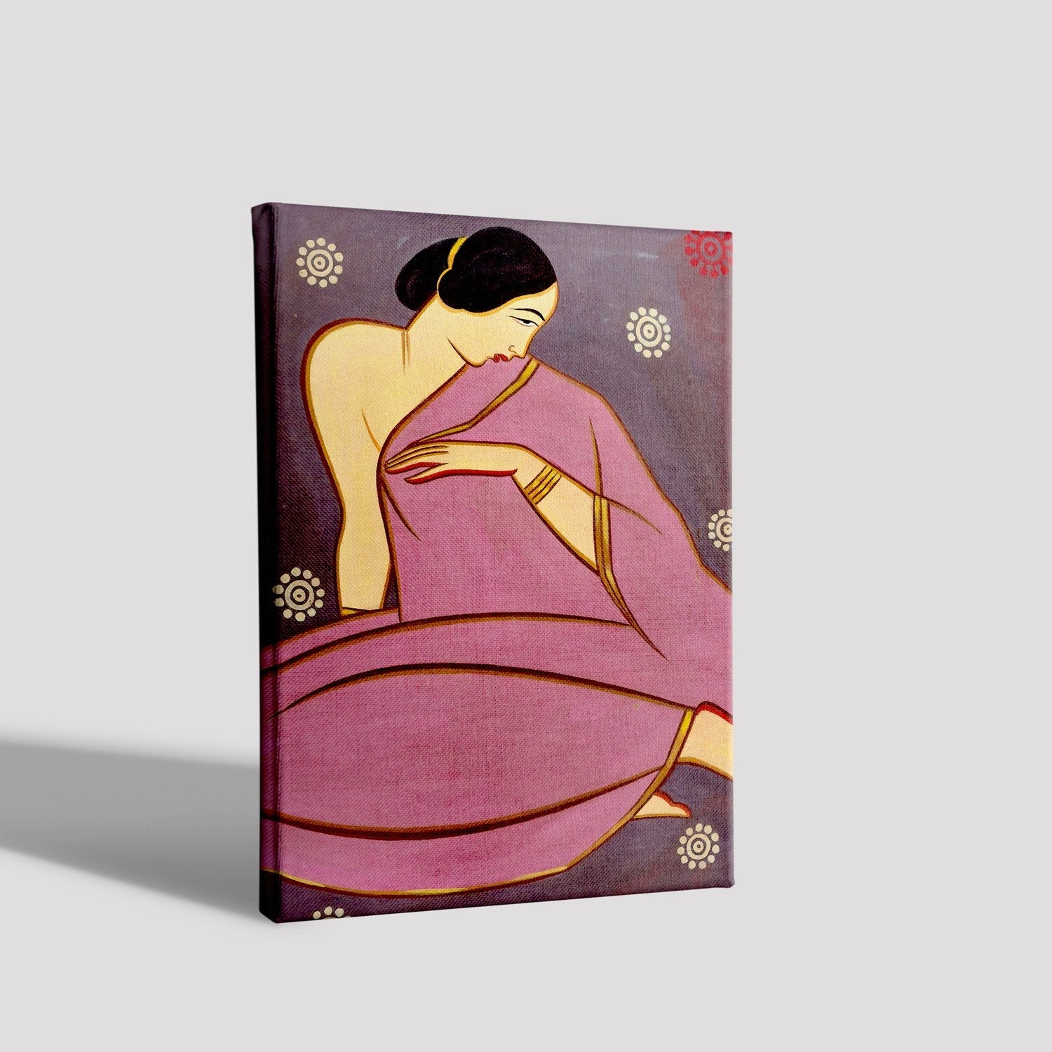 Lady in a pink sari Painting - Meri Deewar 3 : 4.2 Vertical Premium Wall Art Canvas by MeriDeewar