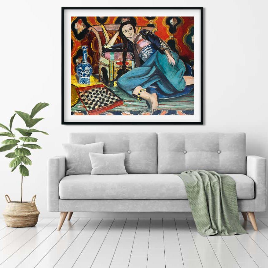 lady in blue silk dress-Meri Deewar Painting - Meri Deewar 4 :5 Vertical Premium Wall Art Canvas by MeriDeewar