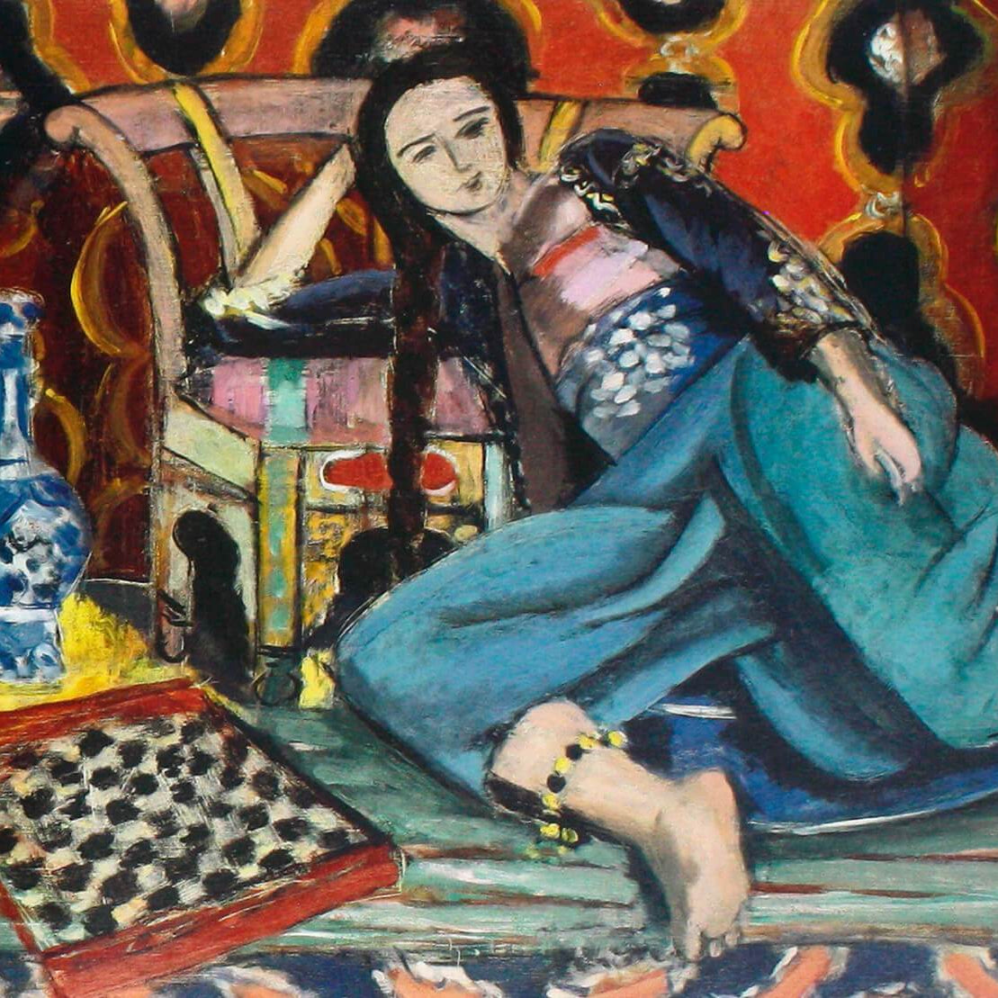 lady in blue silk dress-Meri Deewar Painting - Meri Deewar 4 :5 Vertical Premium Wall Art Canvas by MeriDeewar