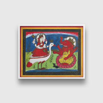 Lakshmi and Ganesha with his rat Painting - Meri Deewar 5 : 4 Horizontal Premium Wall Art Canvas by MeriDeewar