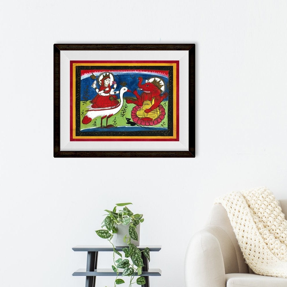 Lakshmi and Ganesha with his rat Painting - Meri Deewar 5 : 4 Horizontal Premium Wall Art Canvas by MeriDeewar