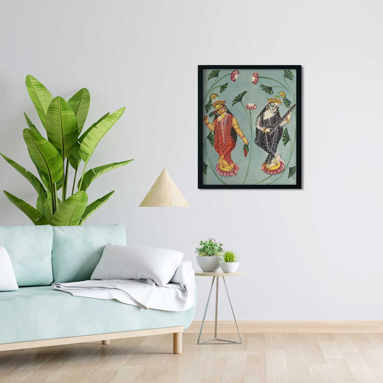 Lakshmi And Sarasvati Painting 5 : 6 Vertical Premium Wall Art Canvas by MeriDeewar