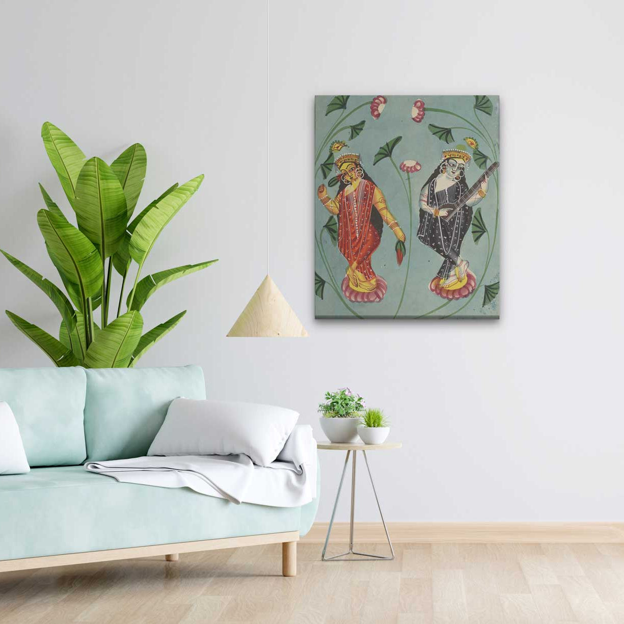 Lakshmi And Sarasvati Painting 5 : 6 Vertical Premium Wall Art Canvas by MeriDeewar