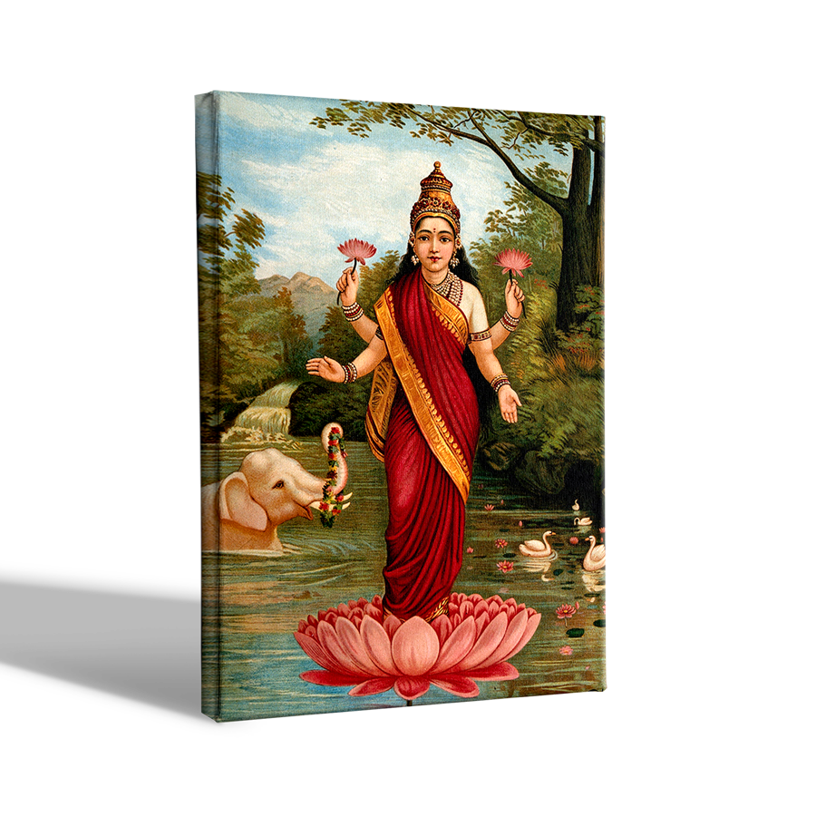 Lakshmi Painting By Raja Ravi Varma - Meri Deewar 4 X 5.5 Vertical Premium Wall Art Canvas by MeriDeewar