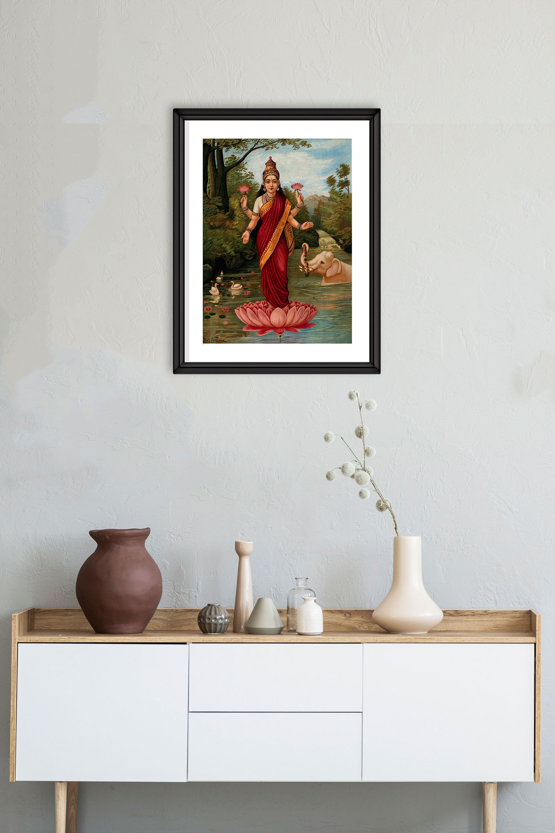 Lakshmi Painting By Raja Ravi Varma - Meri Deewar 4 X 5.5 Vertical Premium Wall Art Canvas by MeriDeewar