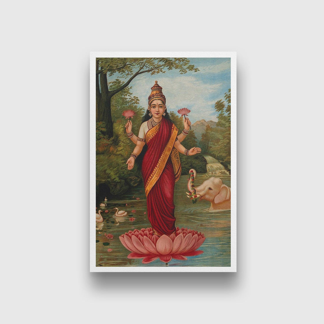 Lakshmi Painting By Raja Ravi Varma - Meri Deewar 4 X 5.5 Vertical Premium Wall Art Canvas by MeriDeewar