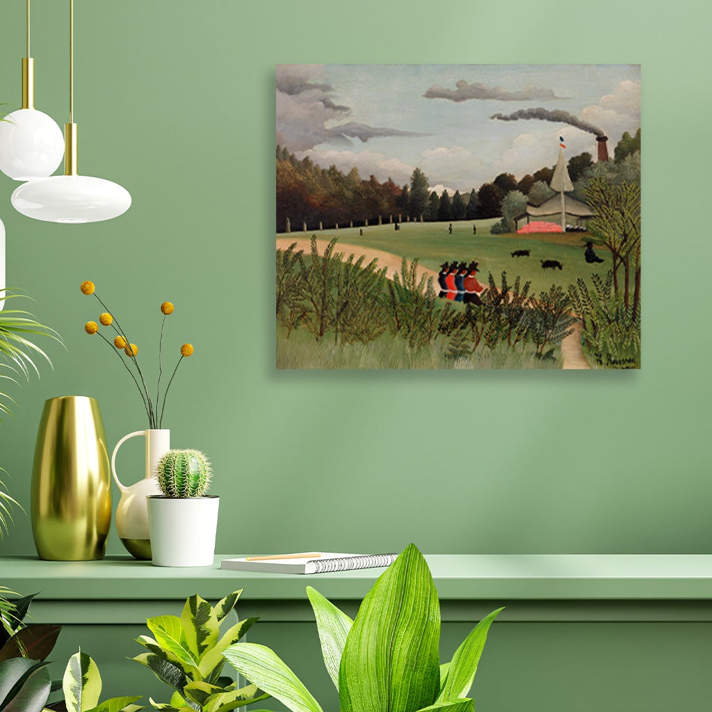 Landscape and Four Young Girls painting - Meri Deewar 5 : 4 Horizontal Premium Wall Art Canvas by MeriDeewar