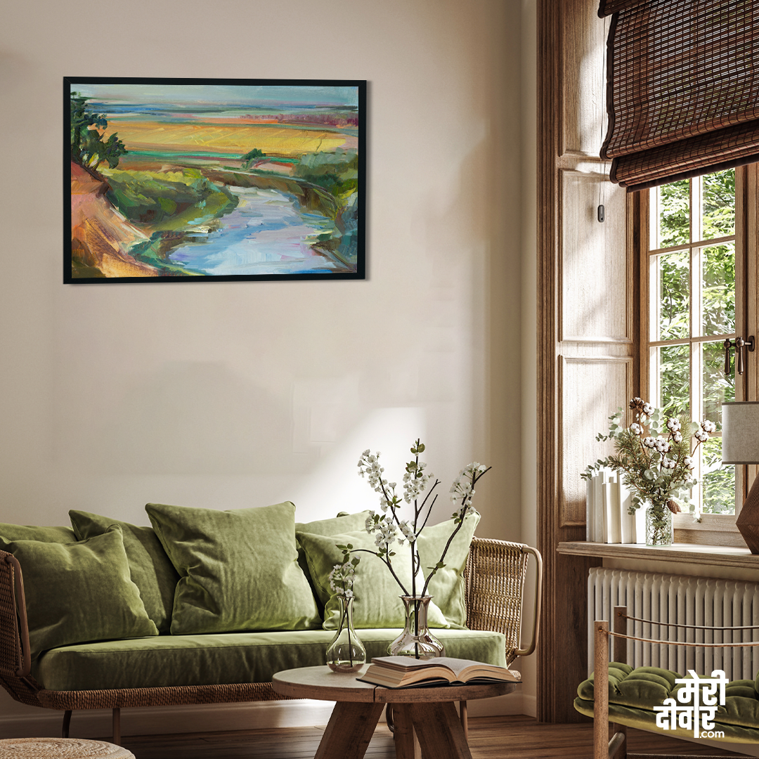 Landscape River Oil Painting 3 : 2 Horizontal Premium Wall Art Canvas by MeriDeewar