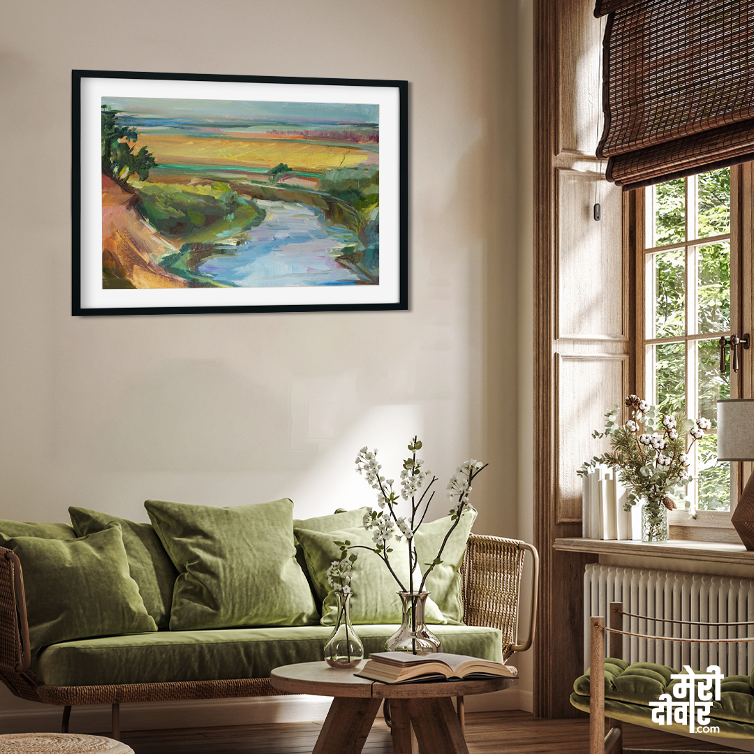 Landscape River Oil Painting 3 : 2 Horizontal Premium Wall Art Canvas by MeriDeewar