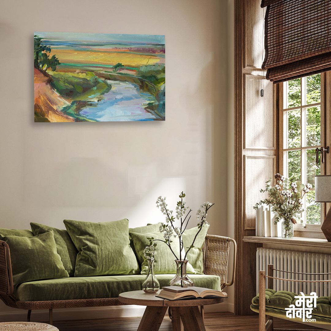 Landscape River Oil Painting 3 : 2 Horizontal Premium Wall Art Canvas by MeriDeewar