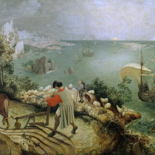 Landscape With The Fall Of Icarus Painting - Meri Deewar 3 : 2 Horizontal Premium Wall Art Canvas by MeriDeewar