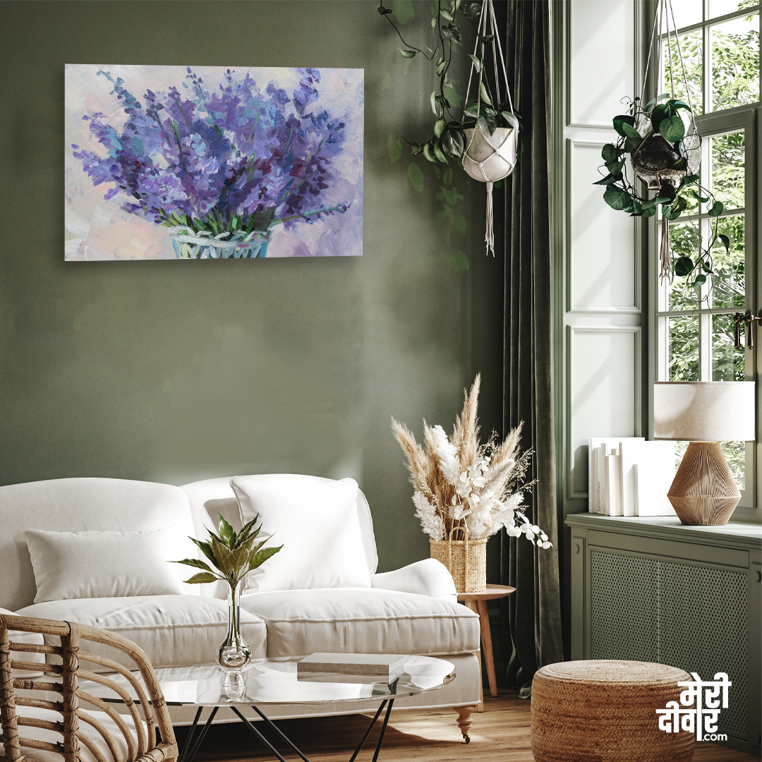 Lavender Bouquet Oil Painting 3 : 2 Horizontal Premium Wall Art Canvas by MeriDeewar