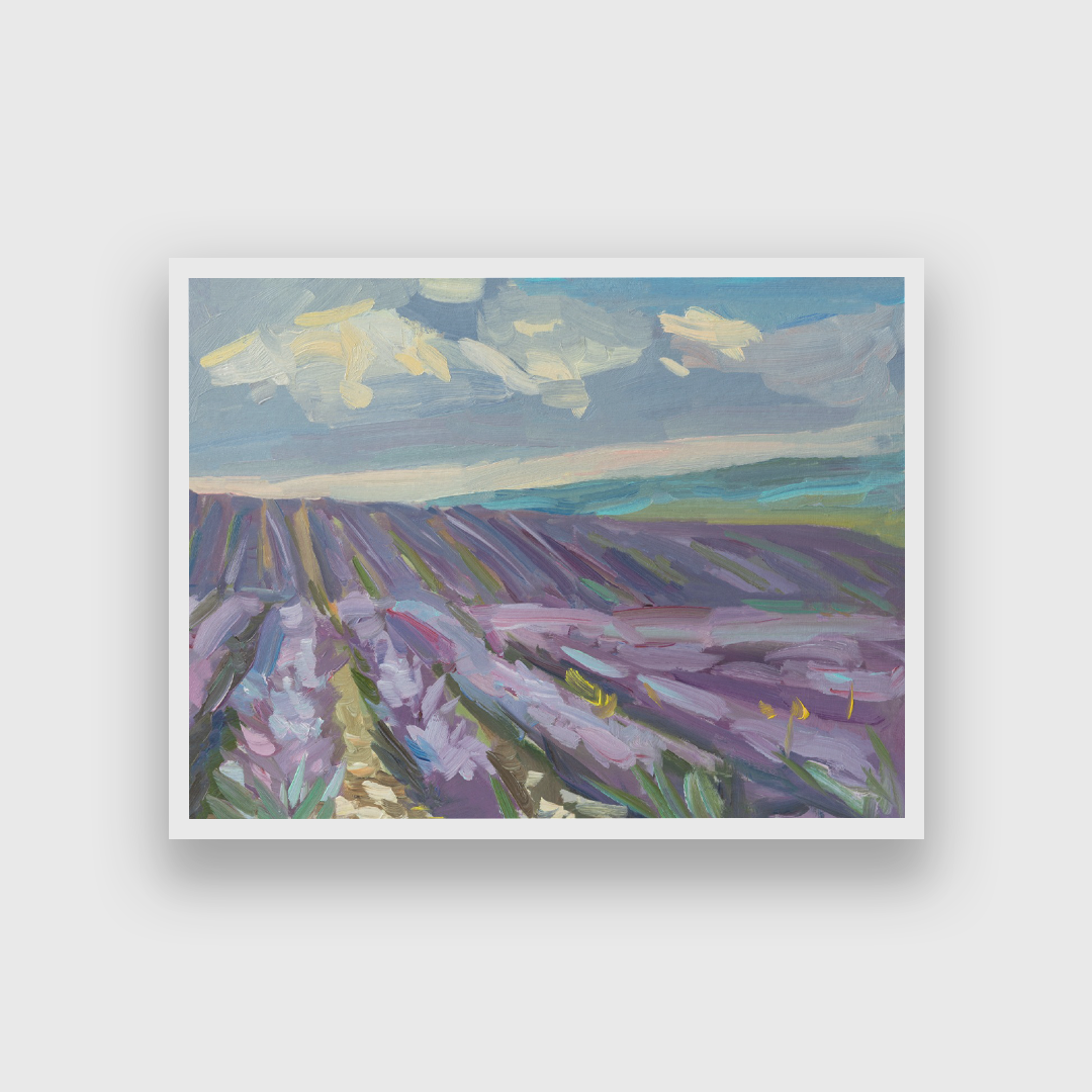 Lavender Field Oil Purple Field Summer Painting 3 : 2 Horizontal Premium Wall Art Canvas by MeriDeewar