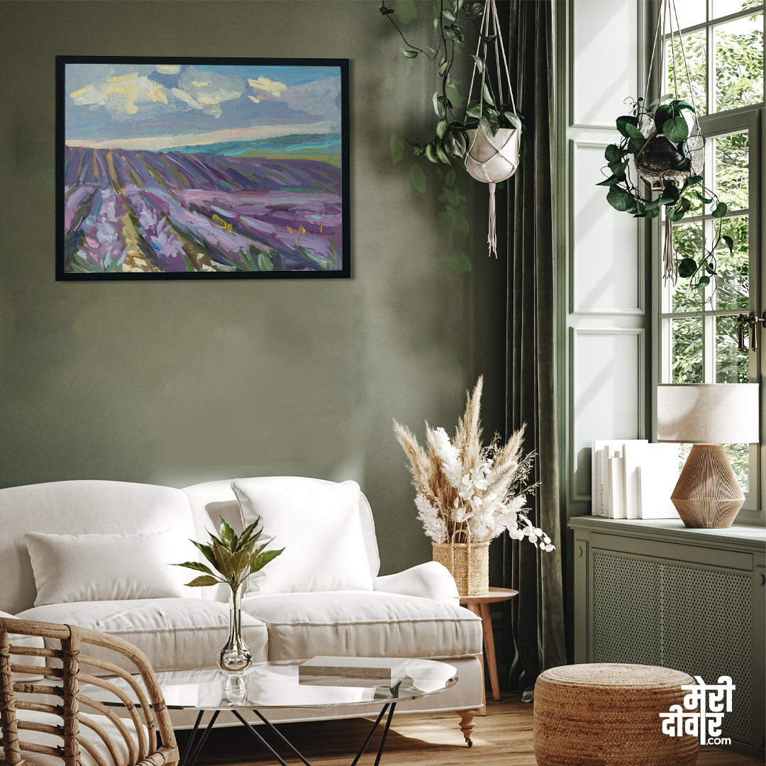 Lavender Field Oil Purple Field Summer Painting 3 : 2 Horizontal Premium Wall Art Canvas by MeriDeewar