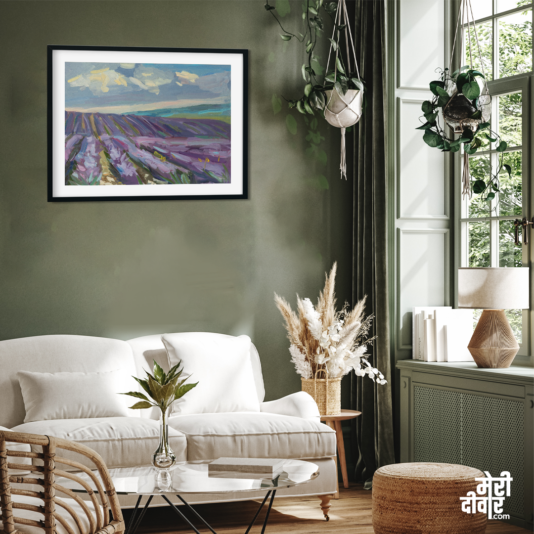 Lavender Field Oil Purple Field Summer Painting 3 : 2 Horizontal Premium Wall Art Canvas by MeriDeewar