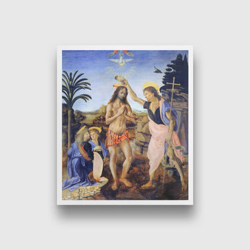Leonardo da Vinci's Baptism of Christ Painting - Meri Deewar 5 : 6 Vertical Premium Wall Art Canvas by MeriDeewar