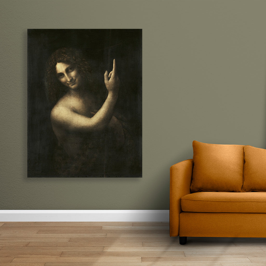 Leonardo da Vinci's Saint John the Baptist Painting - Meri Deewar 4 :5 Vertical Premium Wall Art Canvas by MeriDeewar