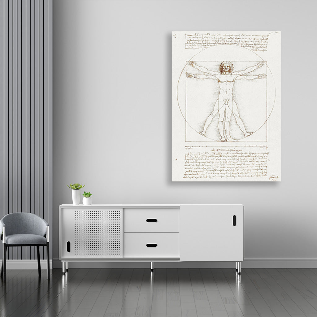 Leonardo da Vinci's Vitruvian Man Painting - Meri Deewar 4 X 5.5 Vertical Premium Wall Art Canvas by MeriDeewar