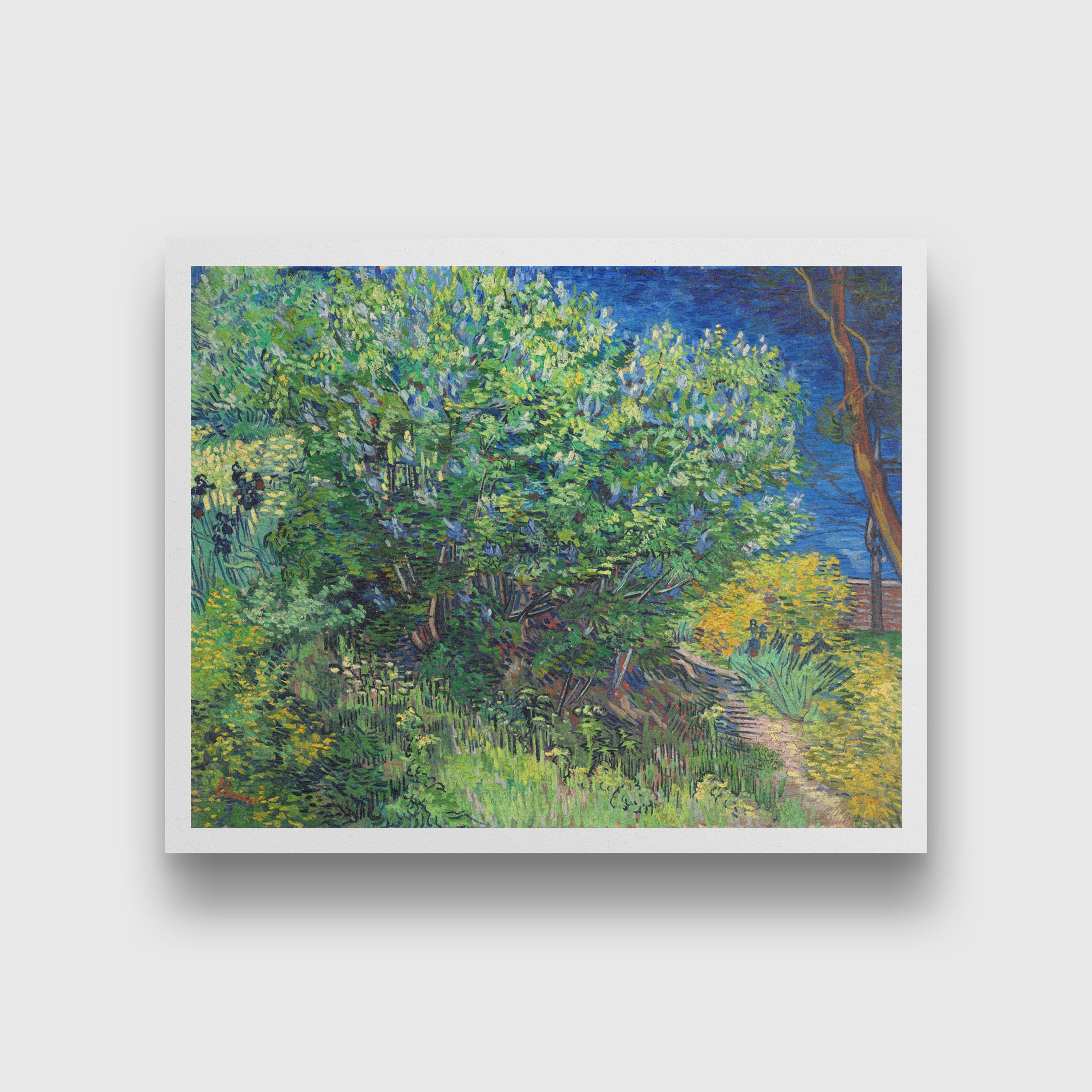 Lilac Bush (1889) famous landscape painting 5 : 4 Horizontal Premium Wall Art Canvas by MeriDeewar