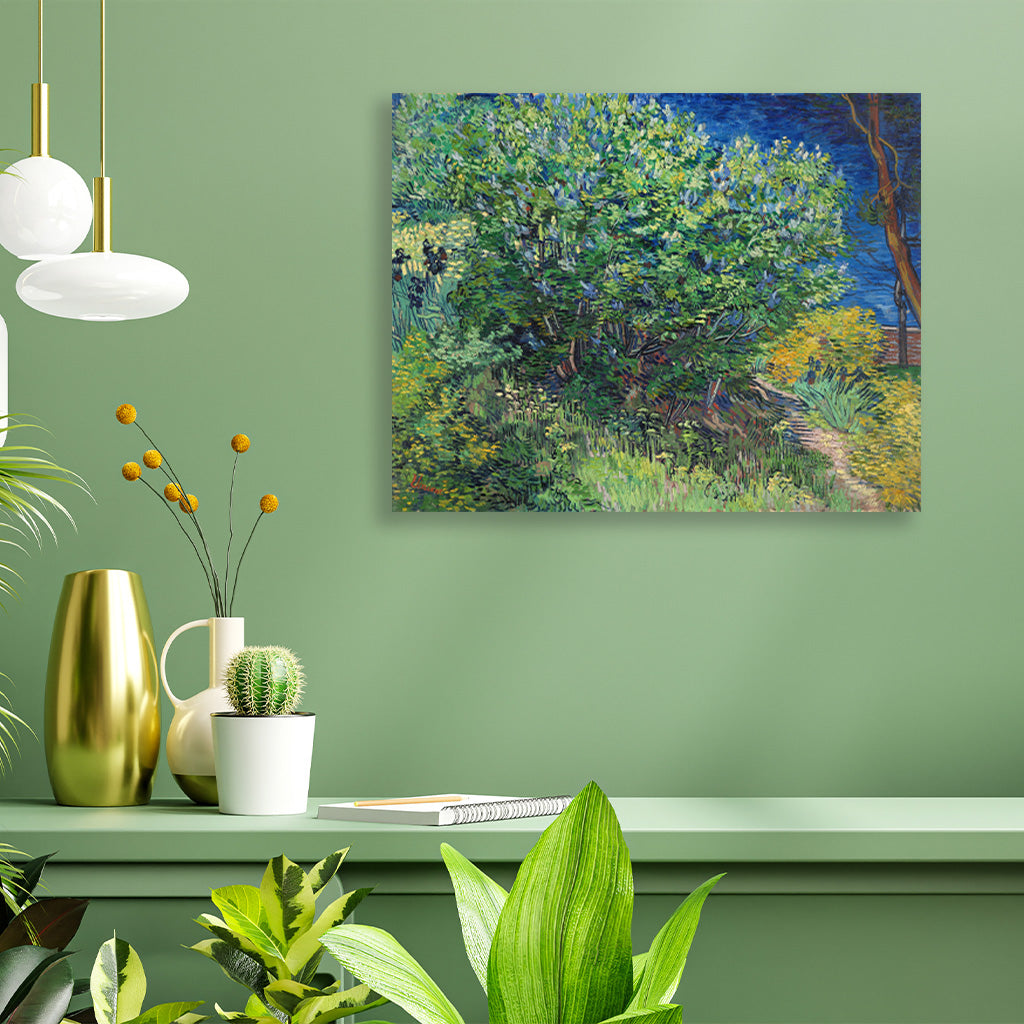Lilac Bush (1889) famous landscape painting 5 : 4 Horizontal Premium Wall Art Canvas by MeriDeewar