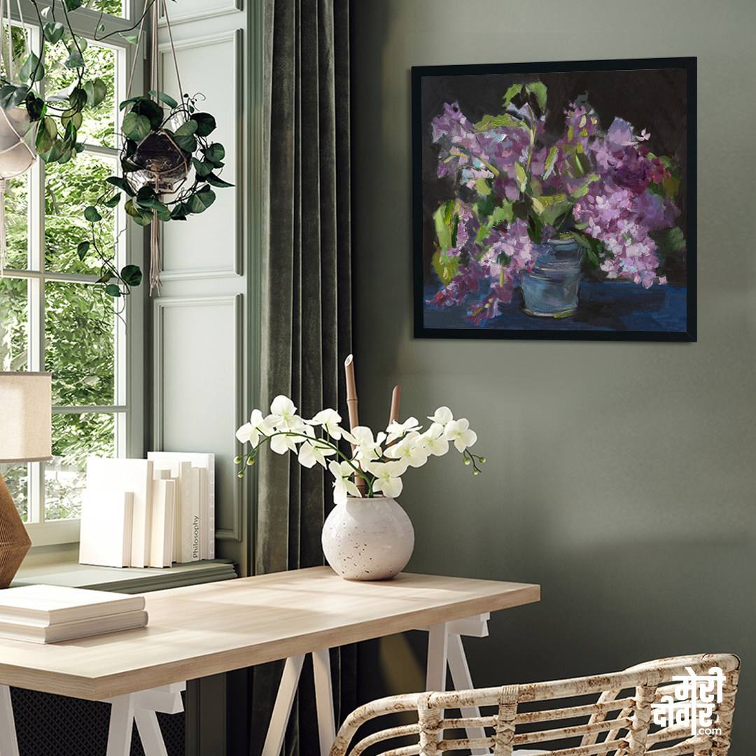 Lilac Oil Painting 1 : 1 Square Premium Wall Art Canvas by MeriDeewar