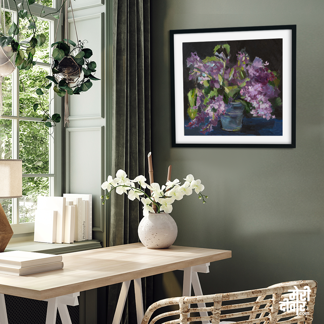 Lilac Oil Painting 1 : 1 Square Premium Wall Art Canvas by MeriDeewar