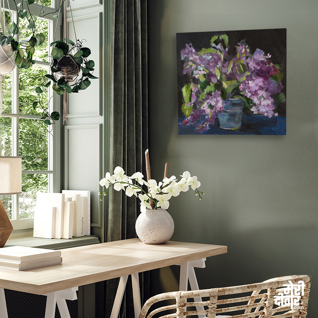 Lilac Oil Painting 1 : 1 Square Premium Wall Art Canvas by MeriDeewar