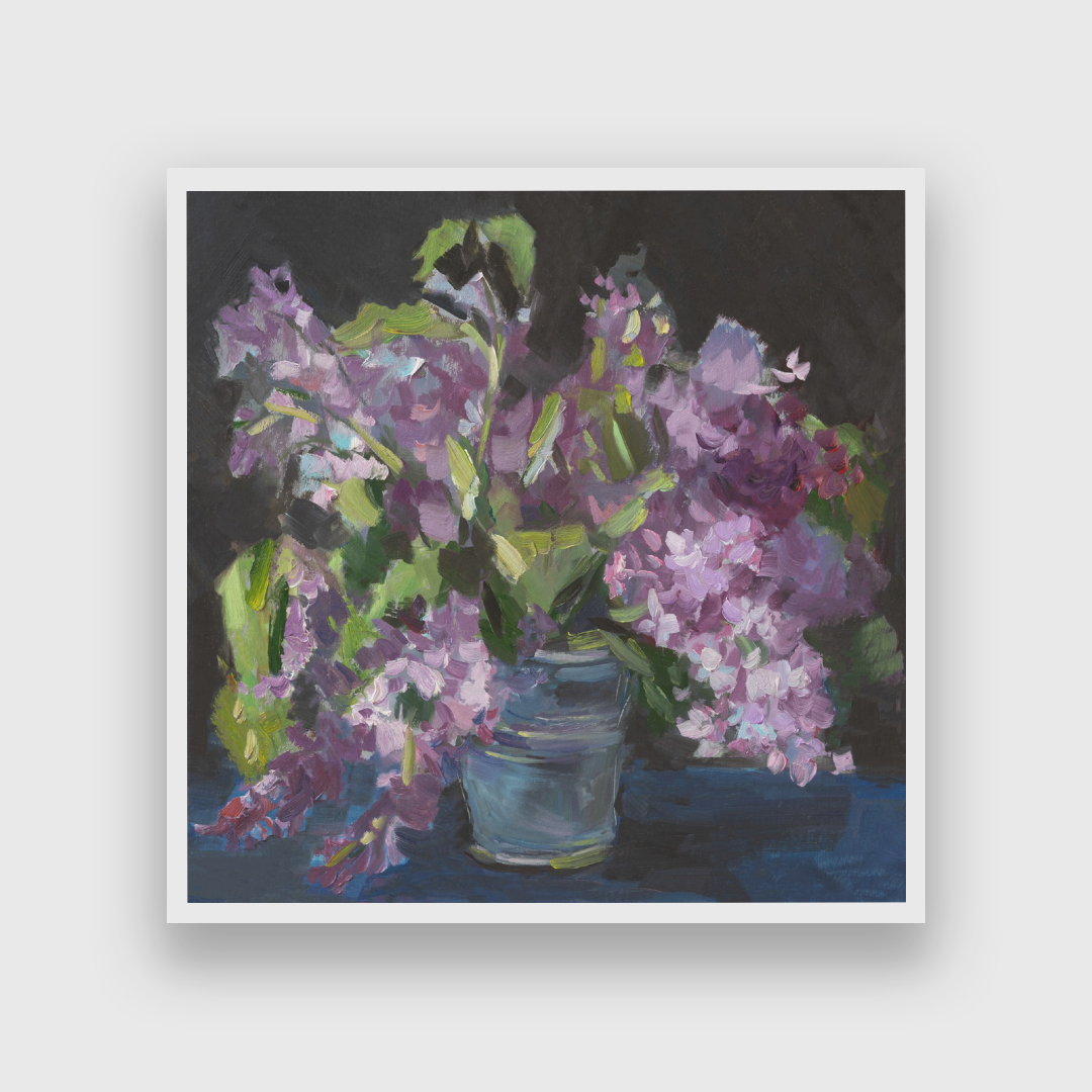 Lilac Oil Painting 1 : 1 Square Premium Wall Art Canvas by MeriDeewar