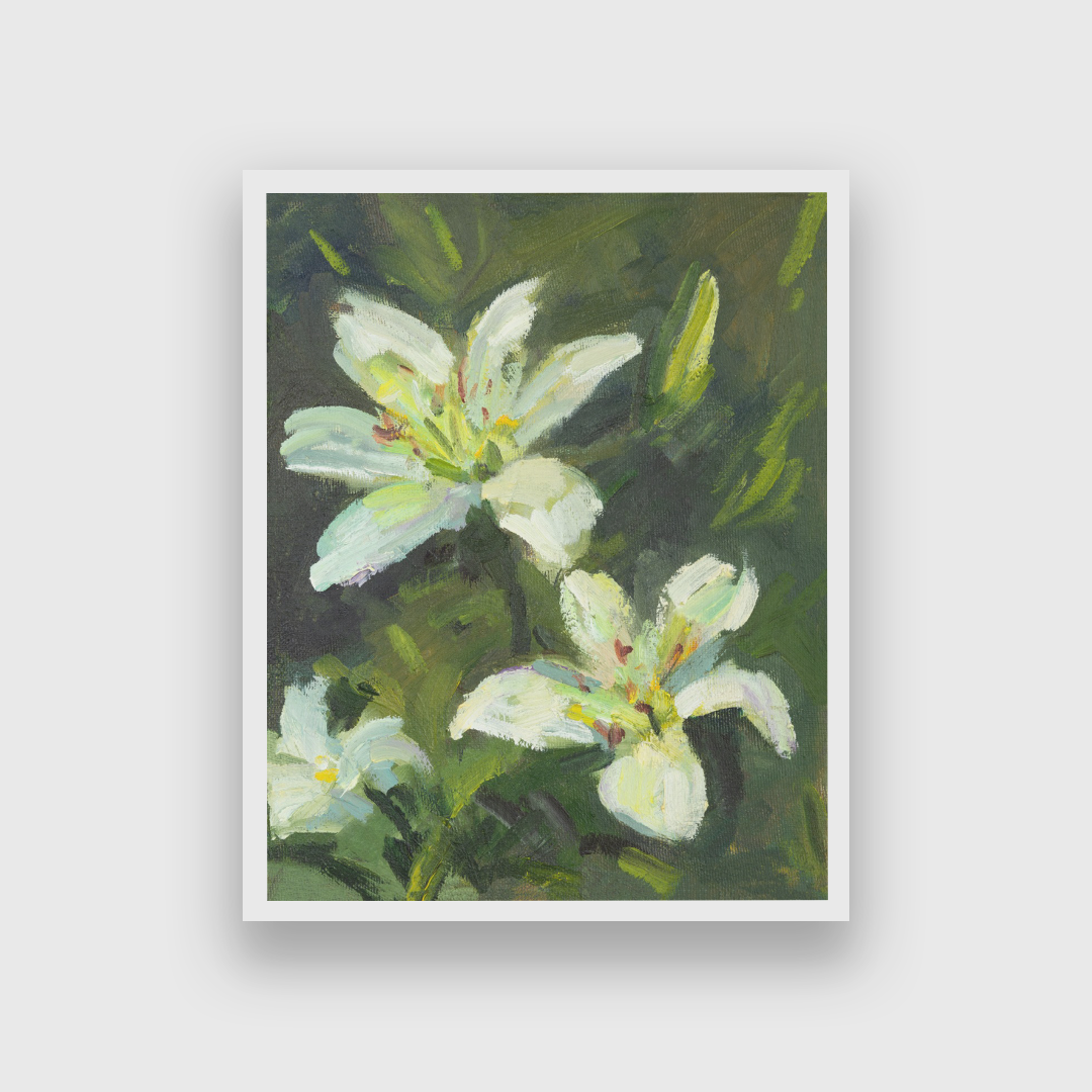 Lilies Blooming Garden Original Painting 4 :5 Vertical Premium Wall Art Canvas by MeriDeewar