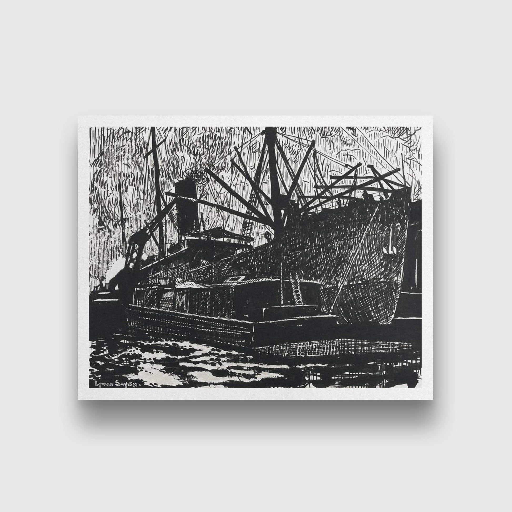 Liner and Tug Painting - MeriDeewar 4 :5 Vertical Premium Wall Art Canvas by MeriDeewar