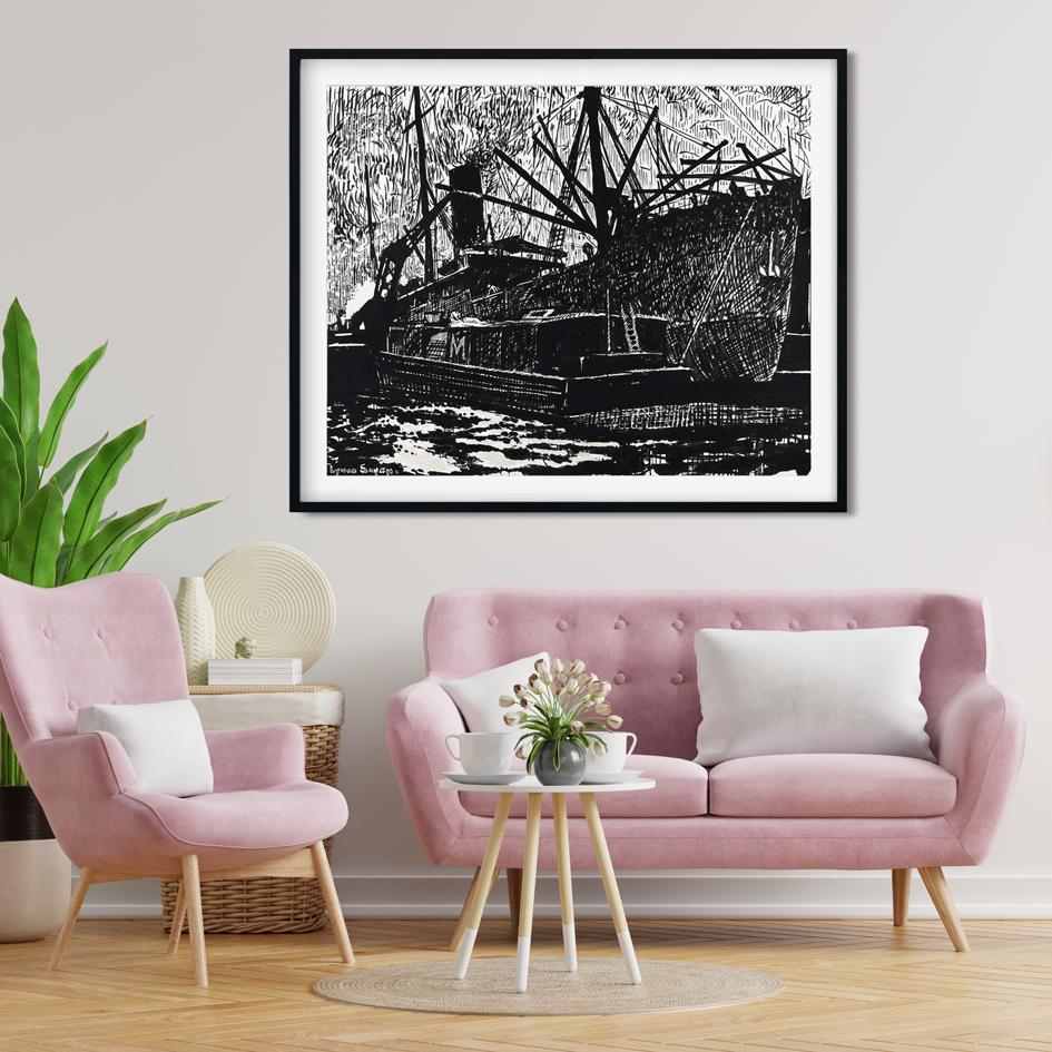 Liner and Tug Painting - MeriDeewar 4 :5 Vertical Premium Wall Art Canvas by MeriDeewar