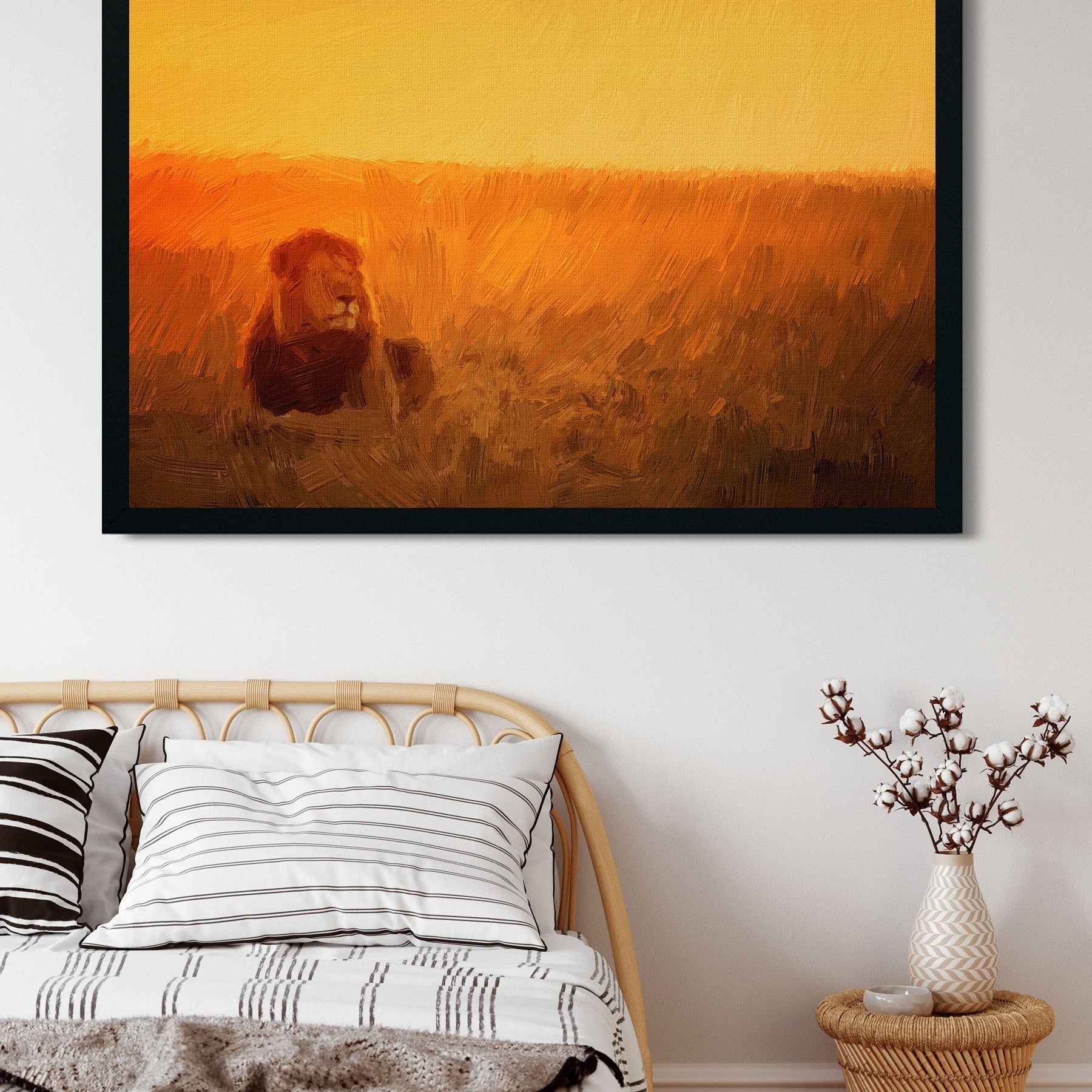 Lion lying on grass Painting - Meri Deewar 3 : 2 Horizontal Premium Wall Art Canvas by MeriDeewar
