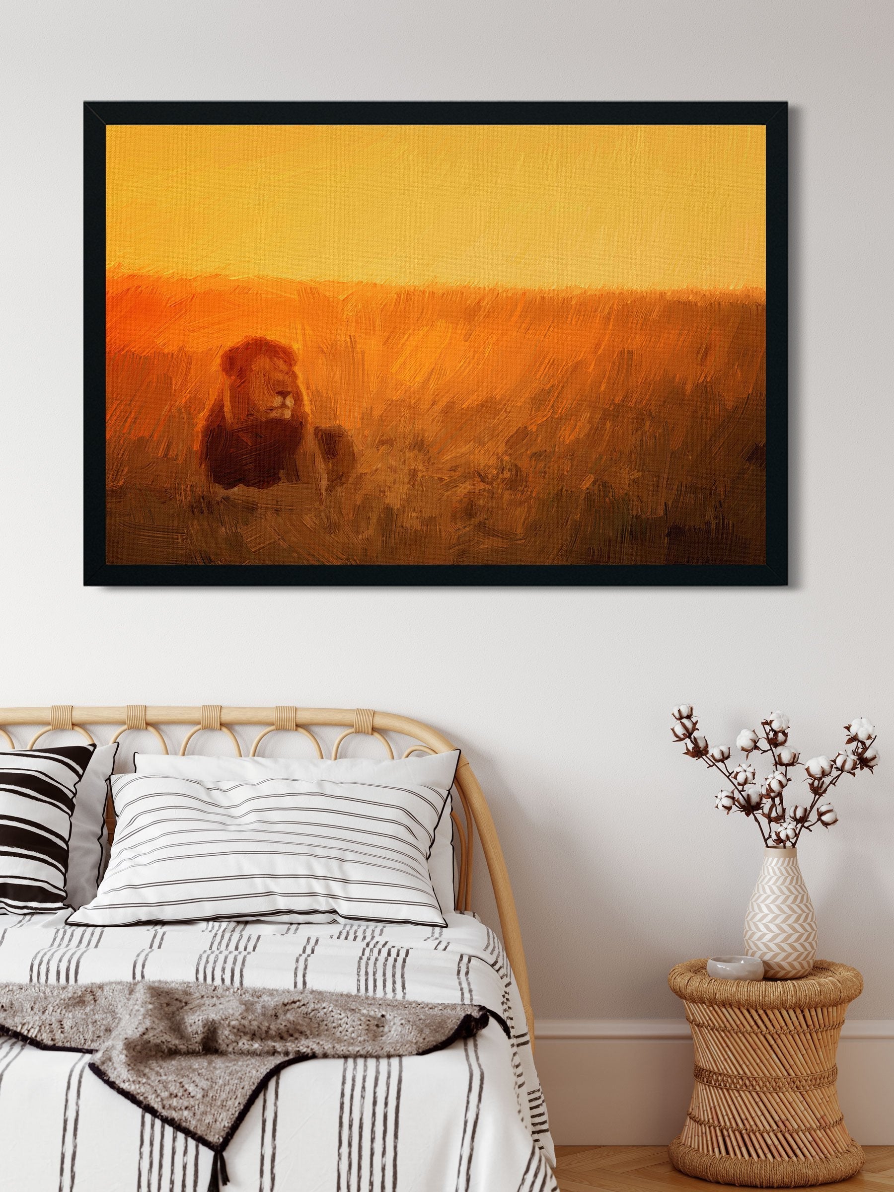 Lion lying on grass Painting - Meri Deewar 3 : 2 Horizontal Premium Wall Art Canvas by MeriDeewar