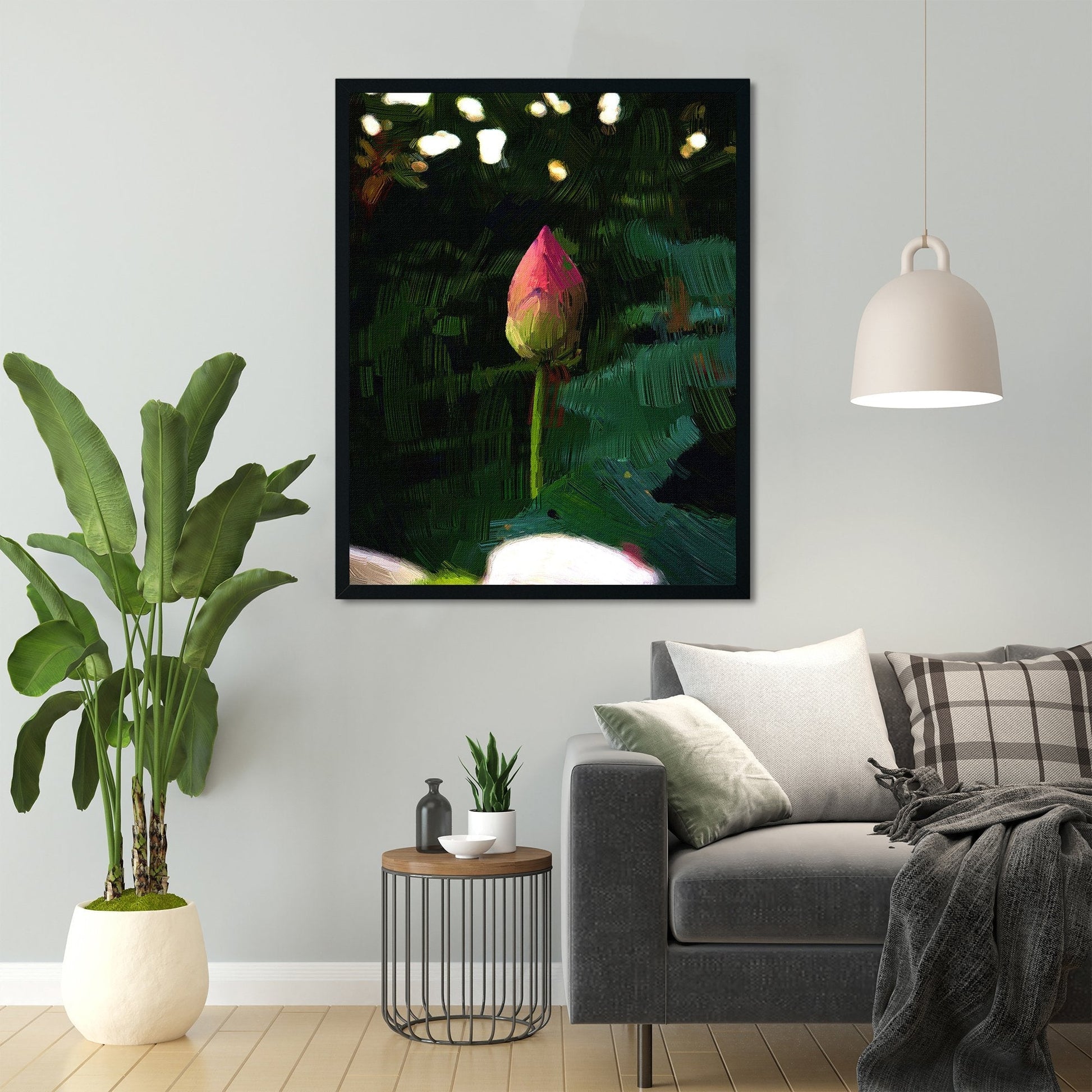 Lotus flower in pond Painting - Meri Deewar 2 : 3 Vertical Premium Wall Art Canvas by MeriDeewar
