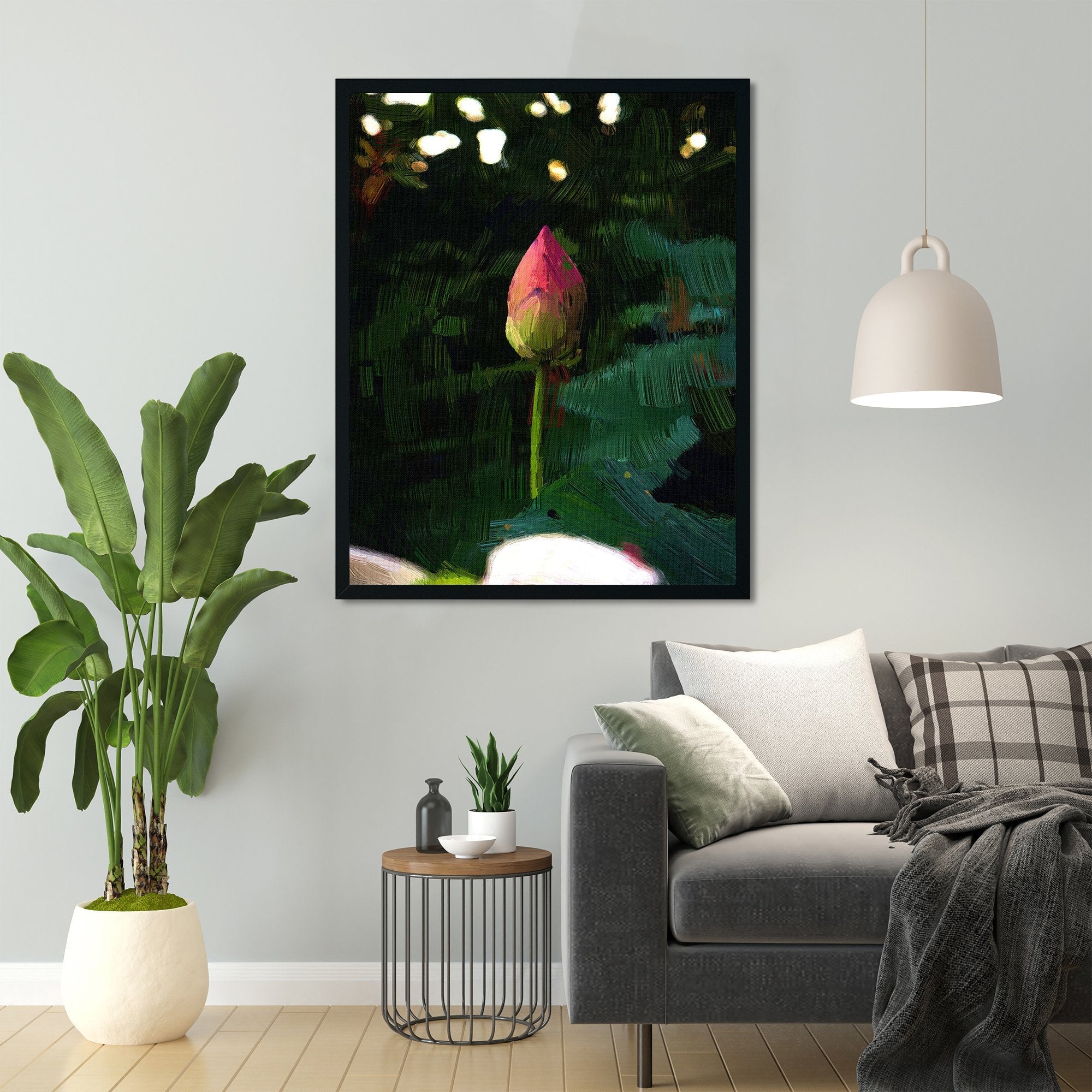 Lotus flower in pond Painting - Meri Deewar 2 : 3 Vertical Premium Wall Art Canvas by MeriDeewar