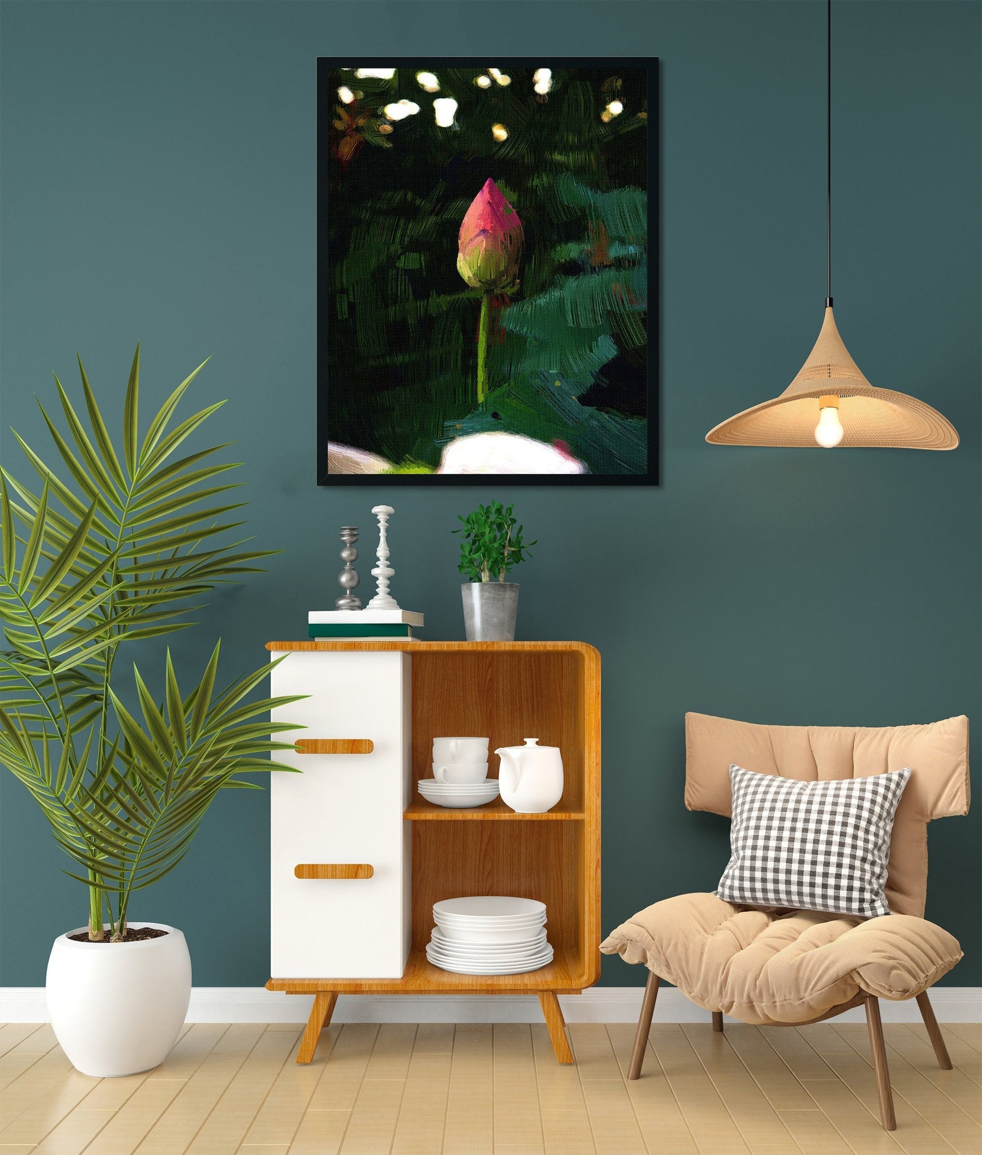 Lotus flower in pond Painting - Meri Deewar 2 : 3 Vertical Premium Wall Art Canvas by MeriDeewar