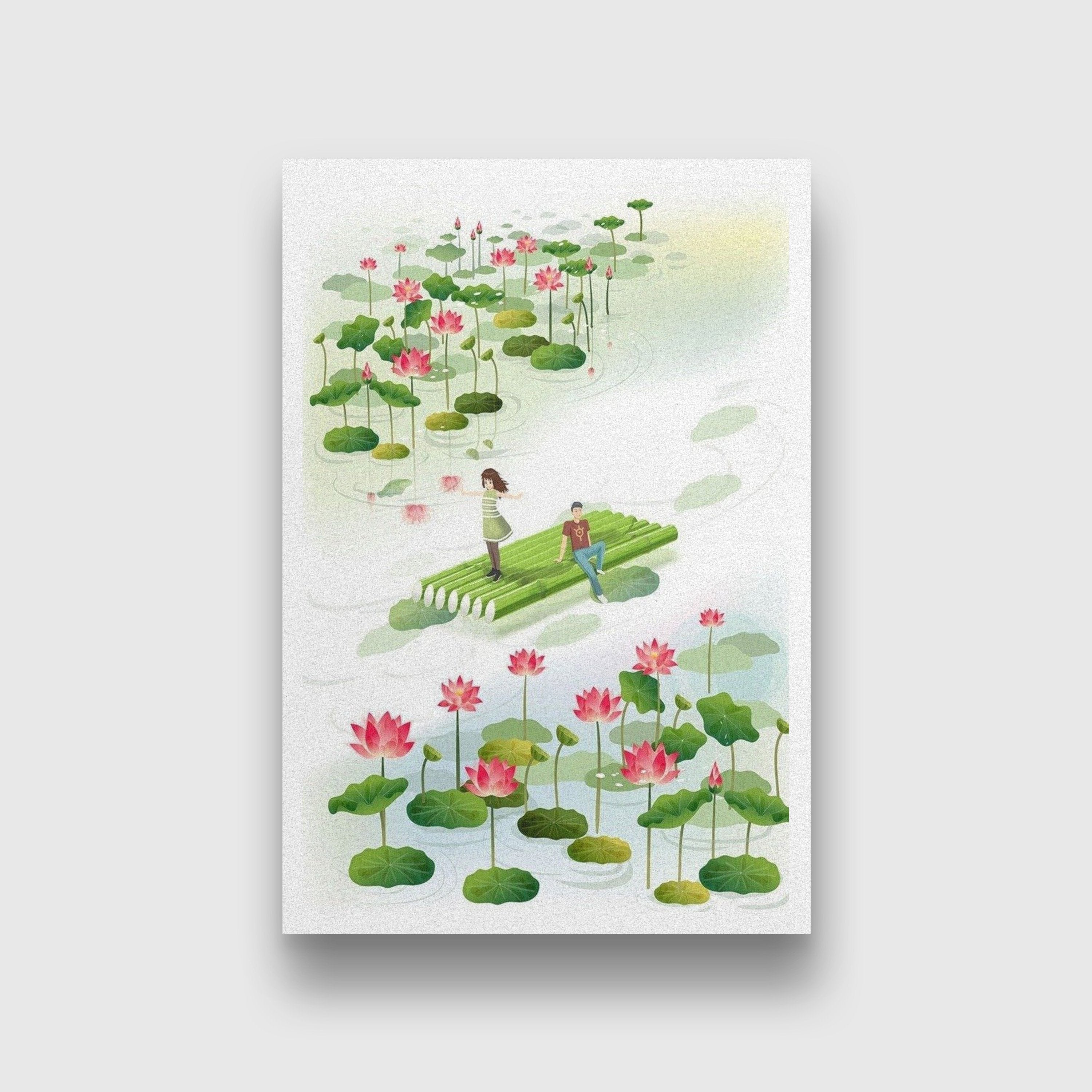 Lotus Garden Painting - Meri Deewar 2 : 3 Vertical Premium Wall Art Canvas by MeriDeewar