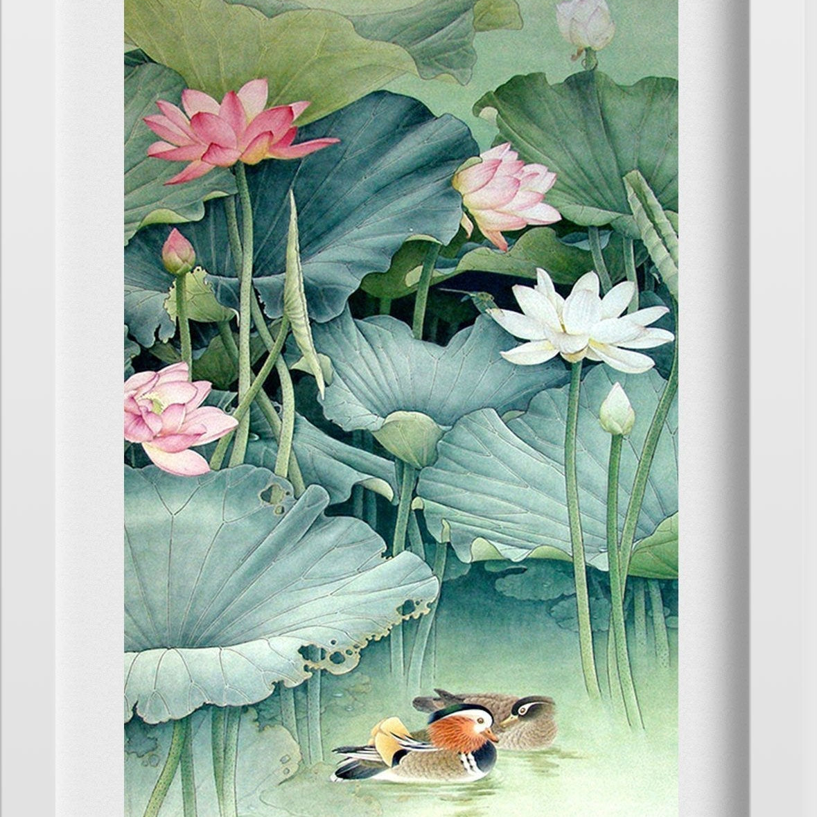 Lotus Garden Painting - Meri Deewar 2 : 3 Vertical Premium Wall Art Canvas by MeriDeewar