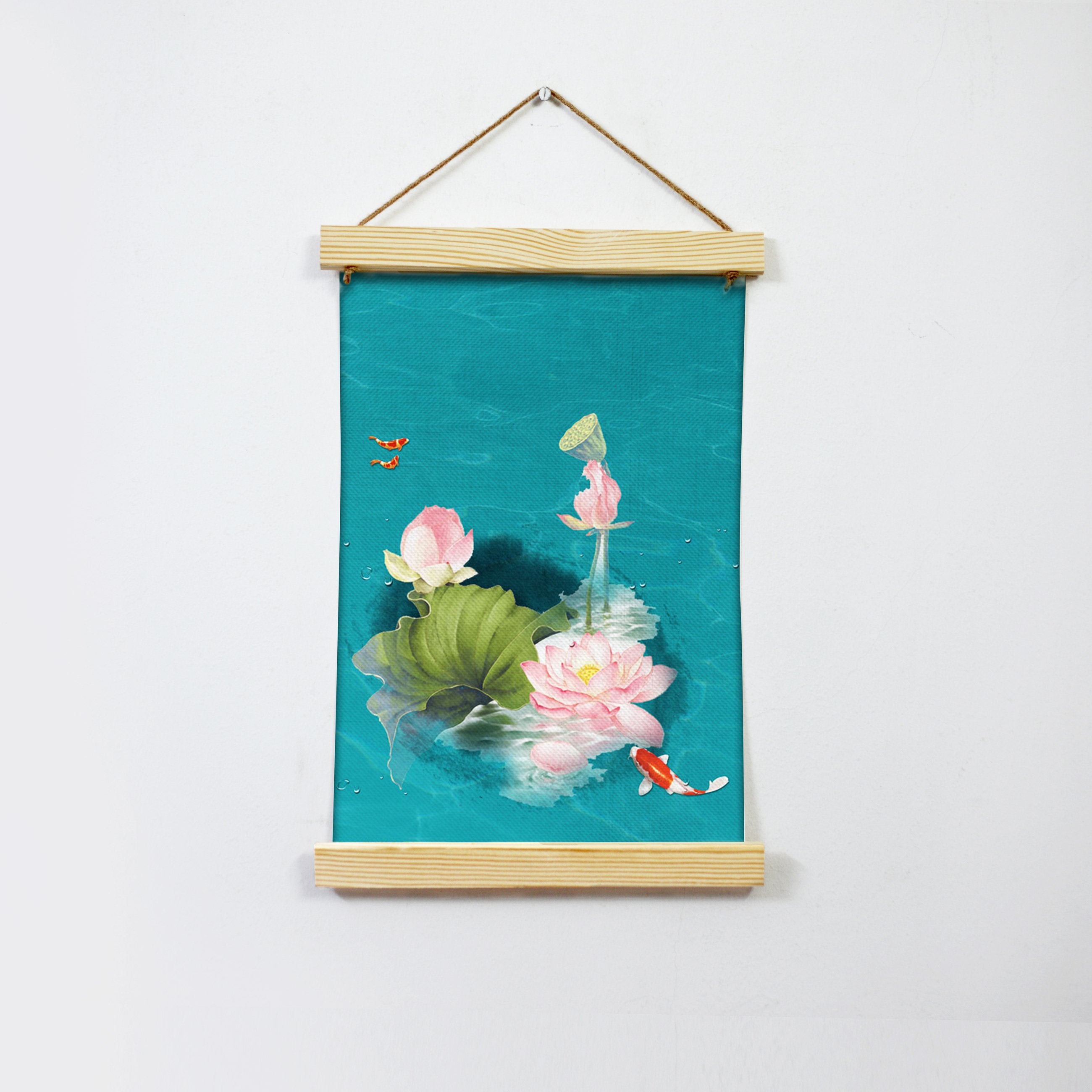 Lotus In Water Painting Hanging Canvas - Meri Deewar Hanging Canvas Premium Wall Art Canvas by MeriDeewar