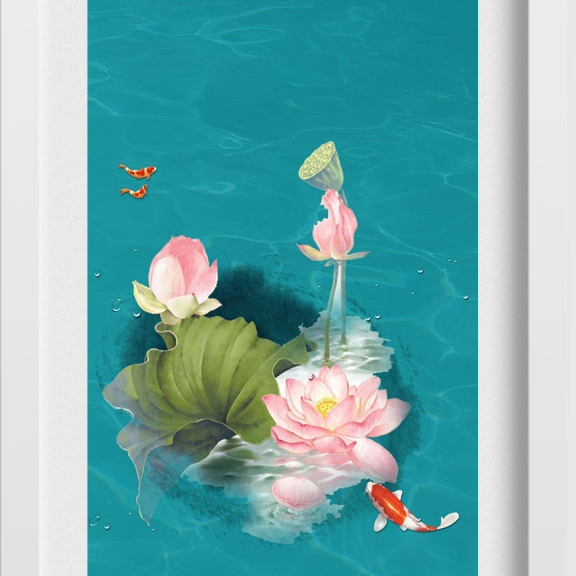 Lotus In Water Painting - Meri Deewar 2 : 3 Vertical Premium Wall Art Canvas by MeriDeewar