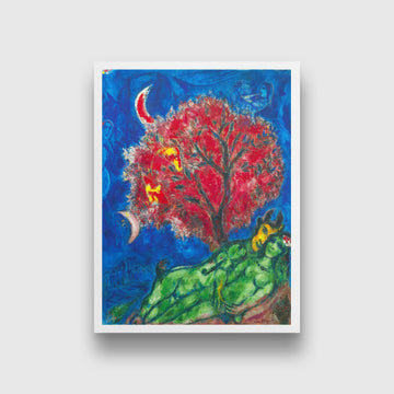Lovers under a red tree Painting - Meri Deewar 3 : 4 Vertical Premium Wall Art Canvas by MeriDeewar
