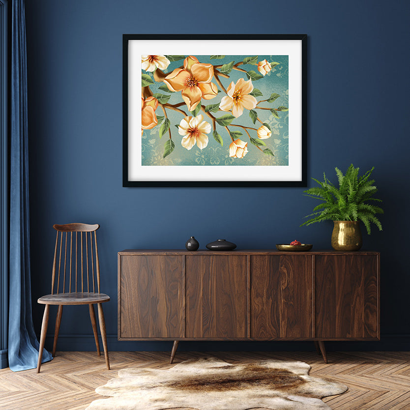 Magnolia Flowers Painting 4 : 3 Horizontal Premium Wall Art Canvas by MeriDeewar