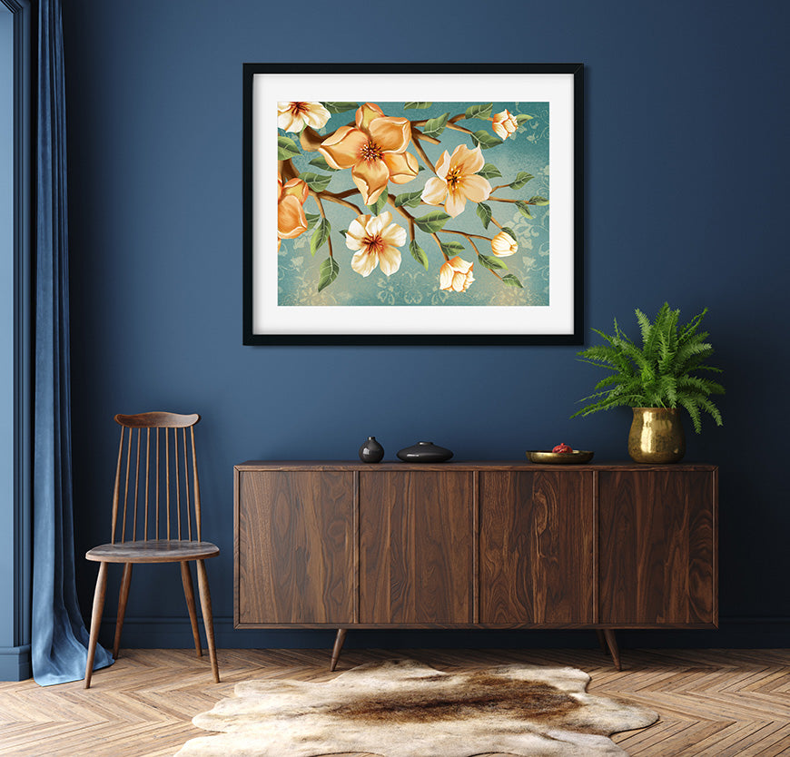 Magnolia Flowers Painting 4 : 3 Horizontal Premium Wall Art Canvas by MeriDeewar