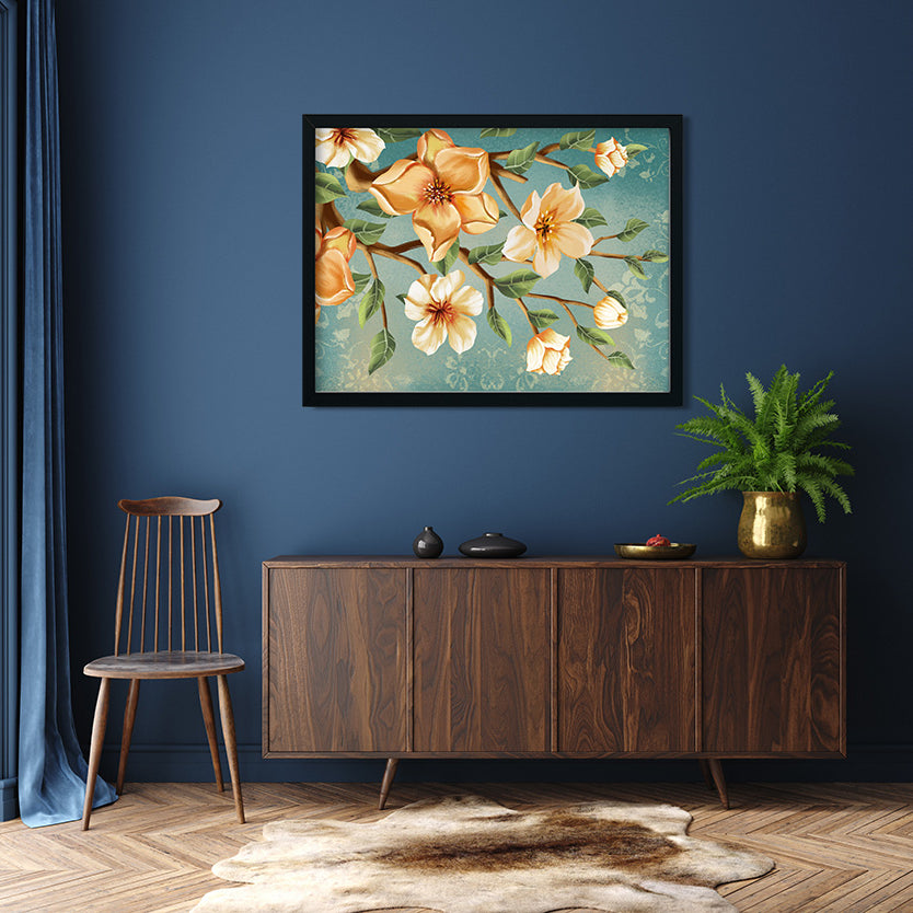 Magnolia Flowers Painting 4 : 3 Horizontal Premium Wall Art Canvas by MeriDeewar