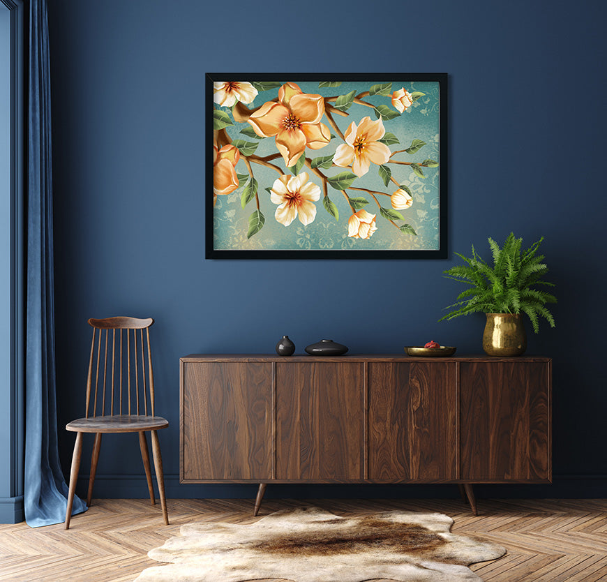 Magnolia Flowers Painting 4 : 3 Horizontal Premium Wall Art Canvas by MeriDeewar