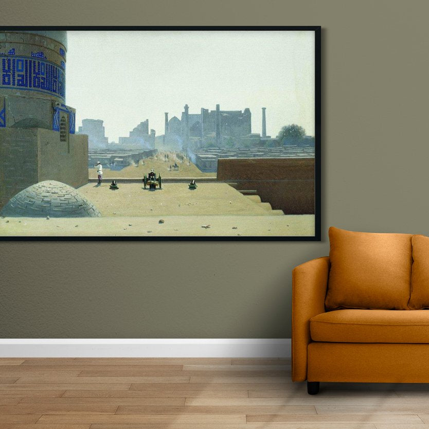 Main street in samarkand from the height of the citadel in the early morning-Meri Deewar 3 : 2 Horizontal Premium Wall Art Canvas by MeriDeewar