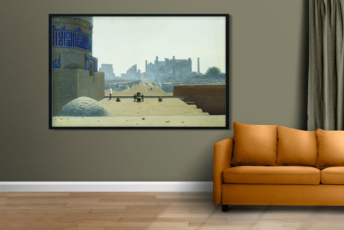 Main street in samarkand from the height of the citadel in the early morning-Meri Deewar 3 : 2 Horizontal Premium Wall Art Canvas by MeriDeewar