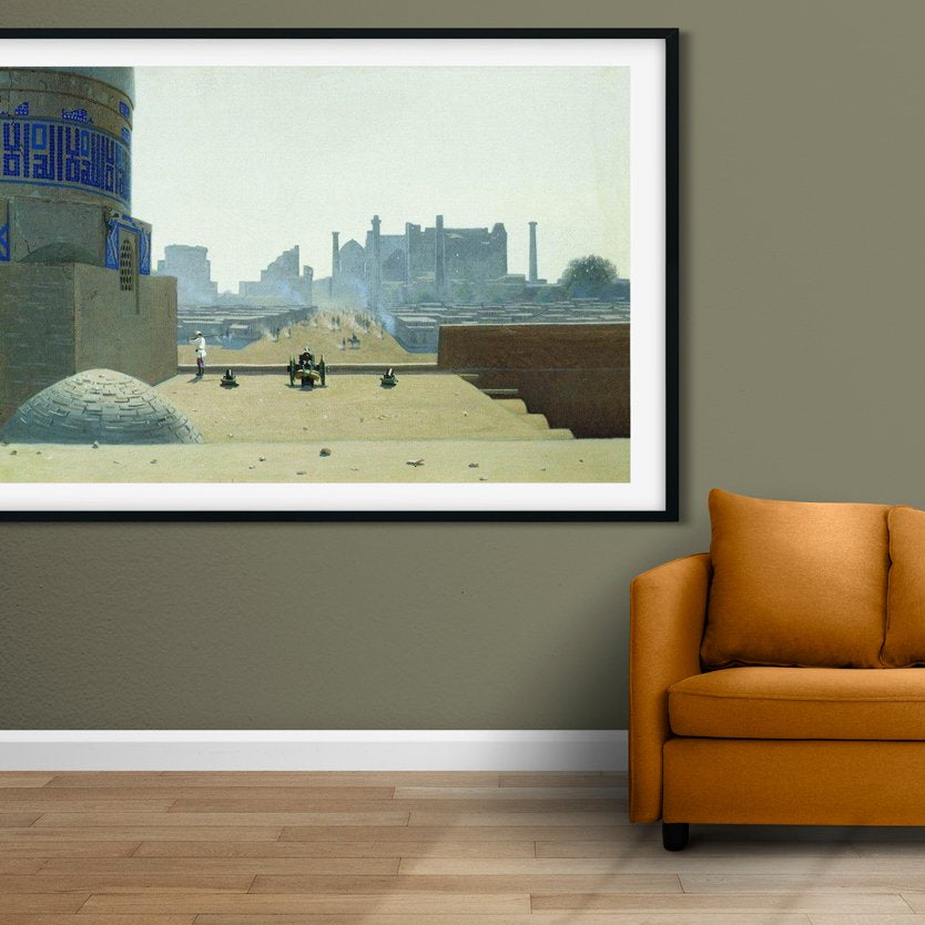 Main street in samarkand from the height of the citadel in the early morning-Meri Deewar 3 : 2 Horizontal Premium Wall Art Canvas by MeriDeewar