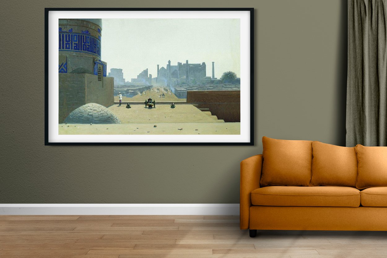 Main street in samarkand from the height of the citadel in the early morning-Meri Deewar 3 : 2 Horizontal Premium Wall Art Canvas by MeriDeewar