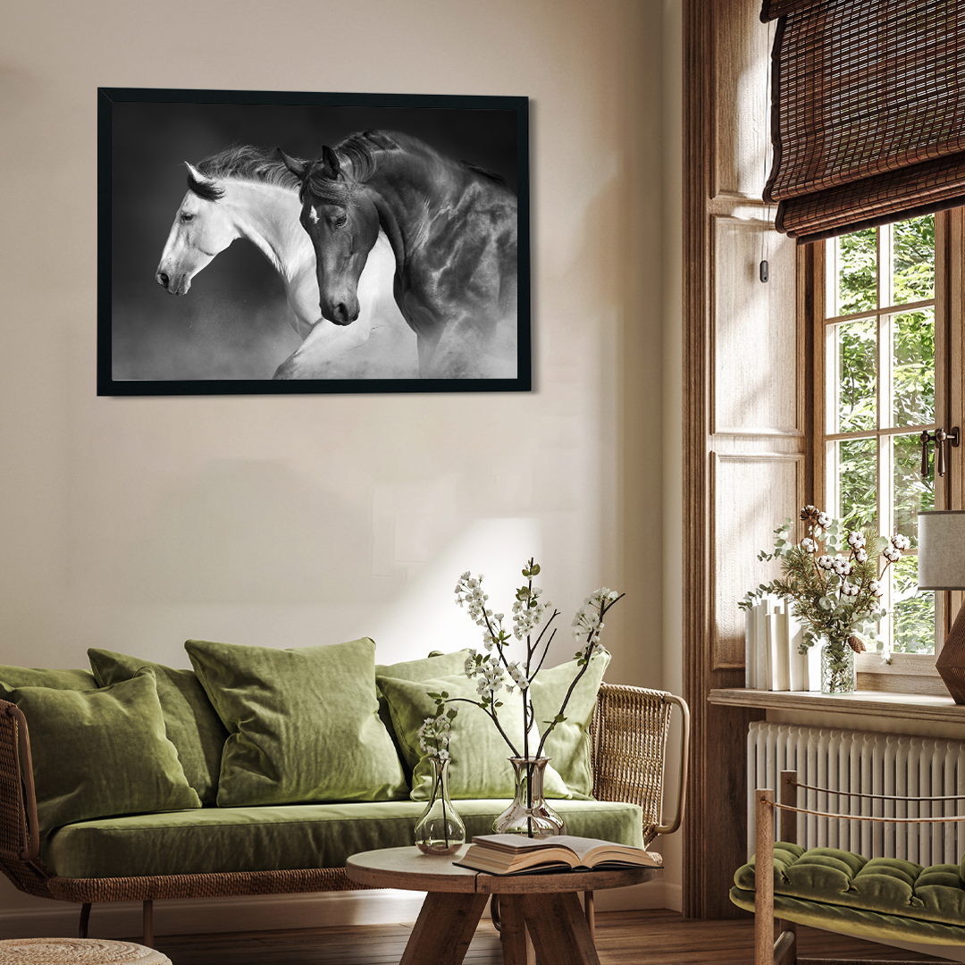 Majestic Stallions Framed Wall Painting 3 : 2 Horizontal Premium Wall Art Canvas by MeriDeewar